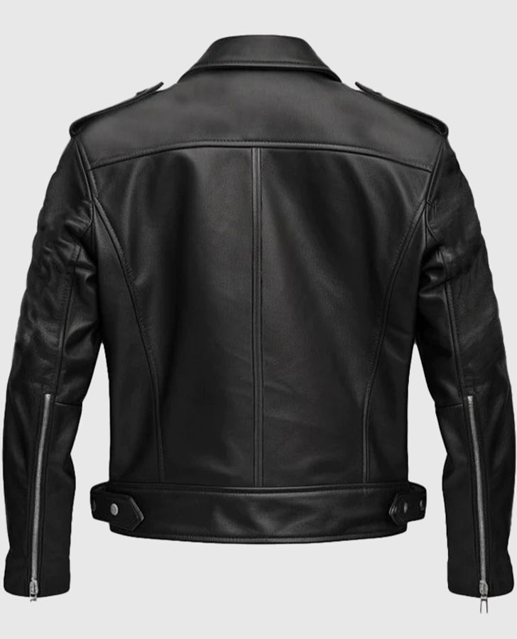 Men's Boulevard Black Biker Leather Jacket | Genuine Leather - back view