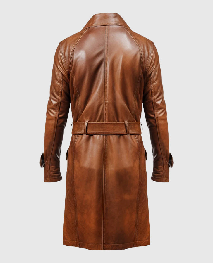 Men's Brown Leather Coat – Premium Outerwear – Custom Fit - back view