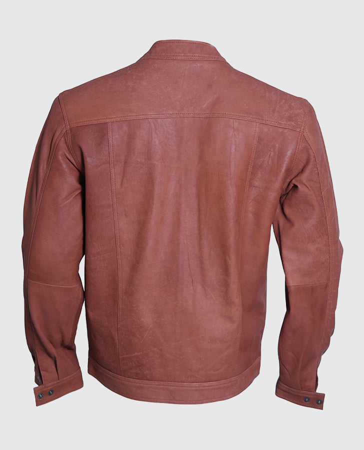 Men's Cafe Racer Light Brown Suede Leather Jacket – Premium Outerwear - back view