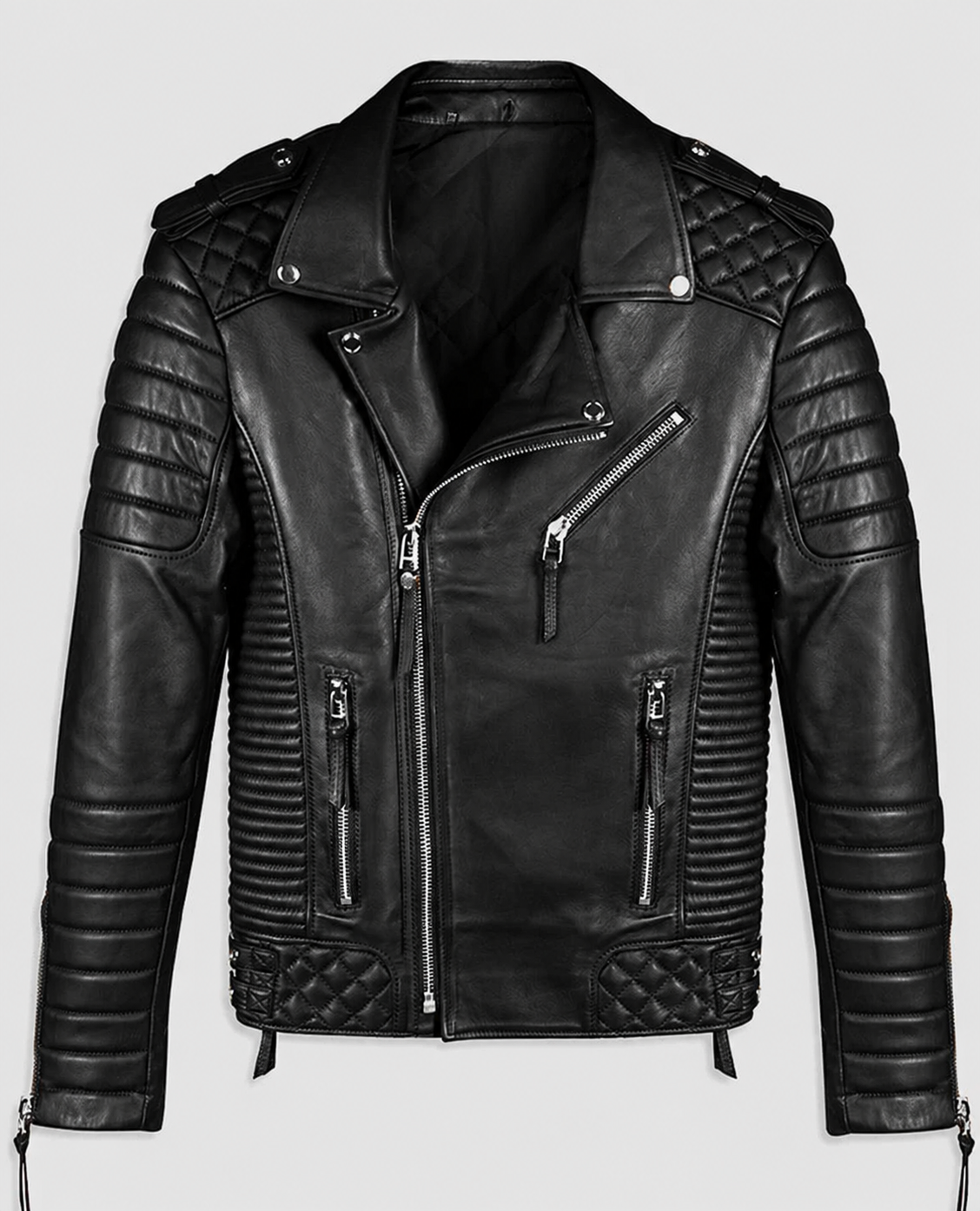 Charles Burnt Black Biker Leather Jacket for Men – Premium Outerwear - front view