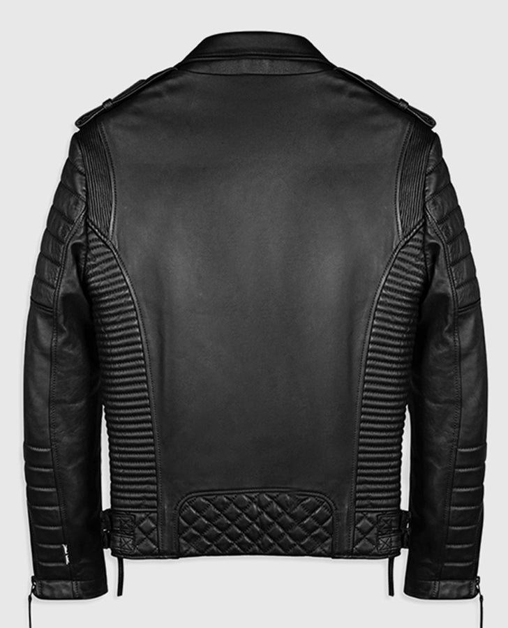 Charles Burnt Black Biker Leather Jacket for Men – Premium Outerwear - back view