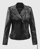 Charlotte Burnt Black Biker Leather Jacket for Women - front view