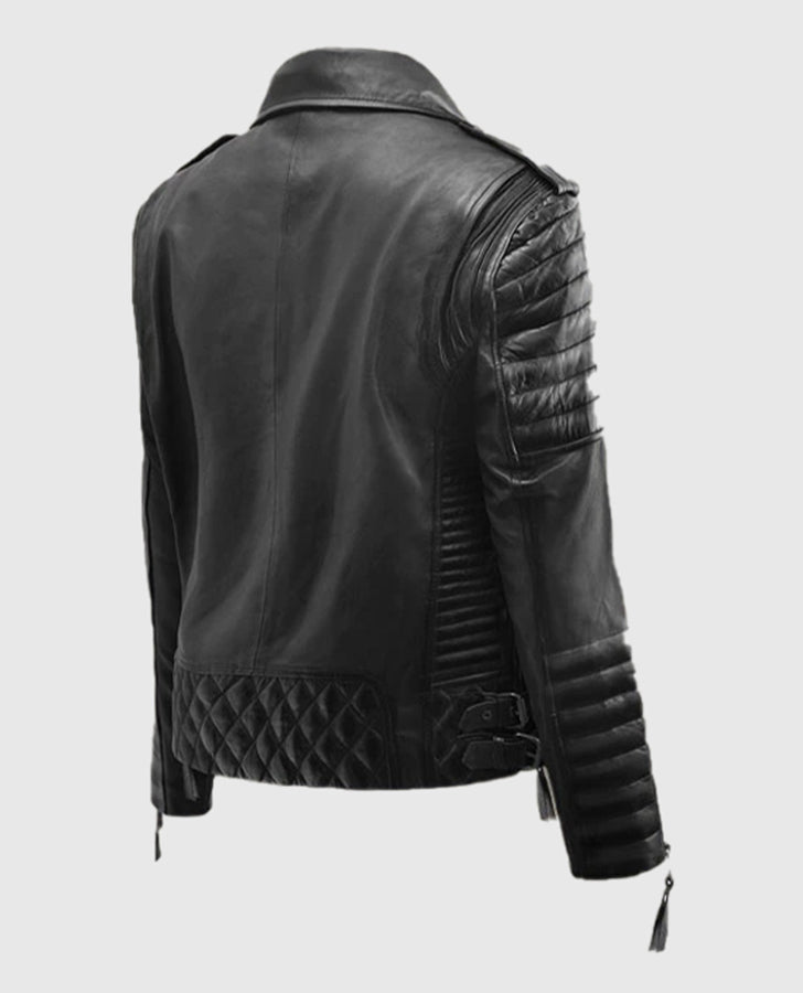 Charlotte Burnt Black Biker Leather Jacket for Women - back view