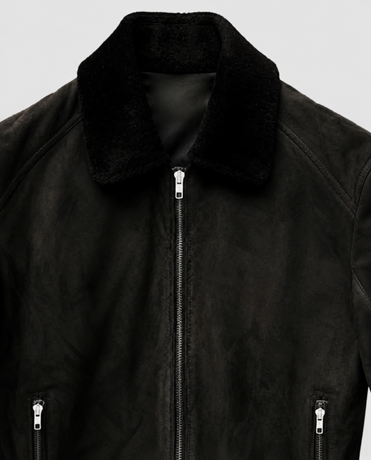 Men's Black Suede Leather Jacket – Custom Fit | Genuine Leather - side angle view