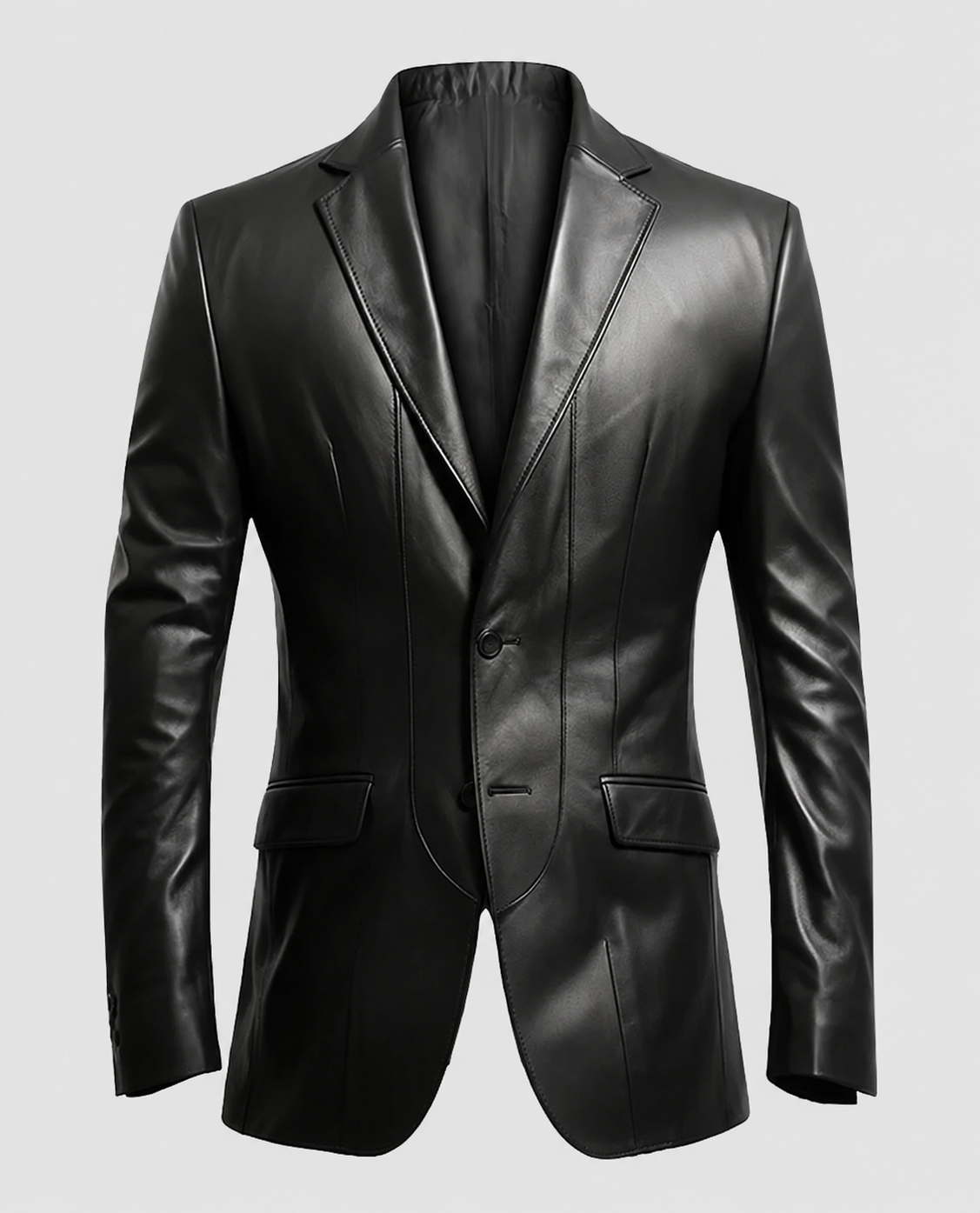 Men's 2 Button Black Leather Blazer | Genuine Leather