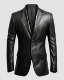 Men's 2 Button Black Leather Blazer | Genuine Leather