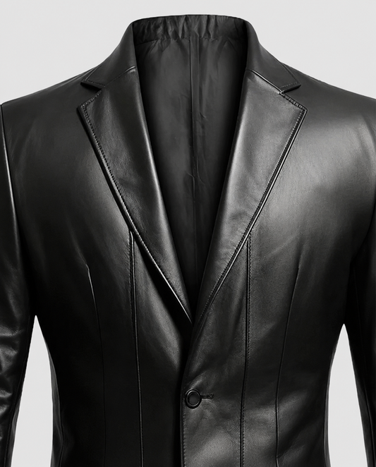 Men's 2 Button Black Leather Blazer | Genuine Leather