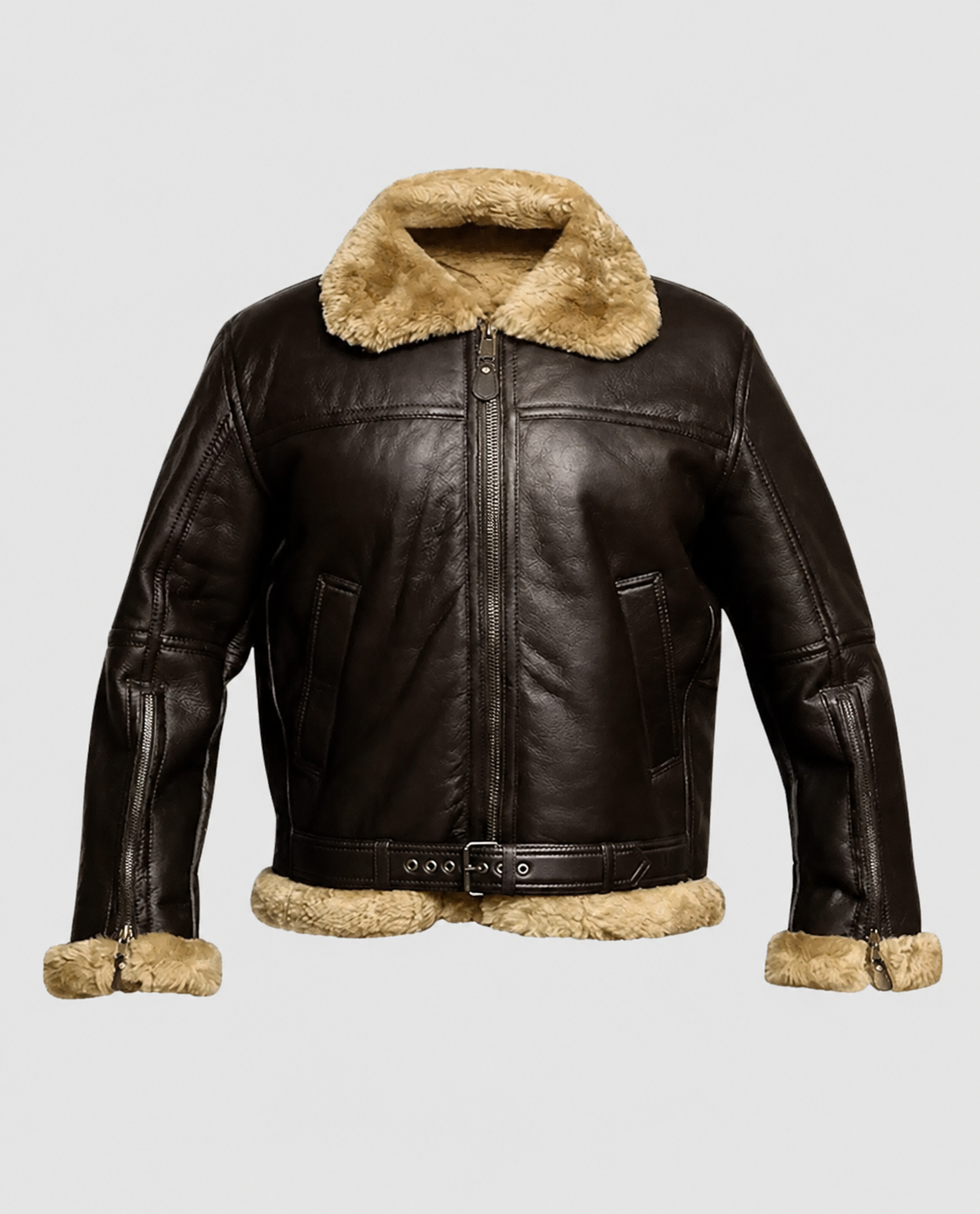 FUR Aviator Flying Pilot Bomber Brown Leather Jacket for Men