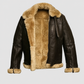 FUR Aviator Flying Pilot Bomber Brown Leather Jacket for Men