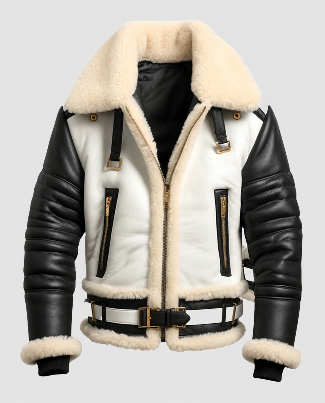 Men's Aviator B3 Bomber Leather Jacket - Black & White