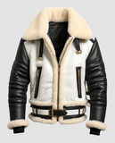 Men's Aviator B3 Bomber Leather Jacket - Black & White