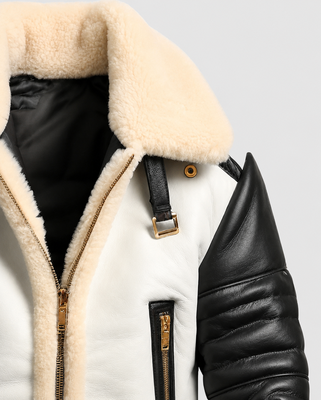 Men's Aviator B3 Bomber Leather Jacket - Black & White