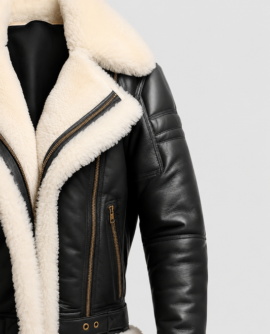 Men's Aviator B3 Bomber Black Leather Jacket – Premium Outerwear