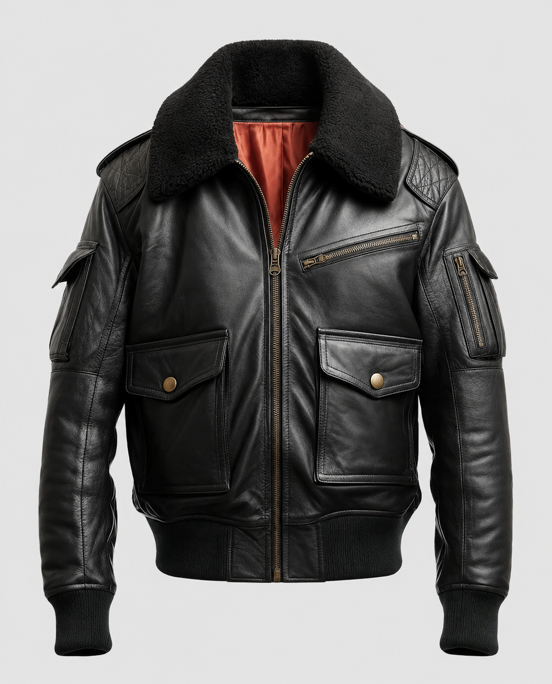 Men's Flight Bomber Black Leather Jacket – Premium Outerwear