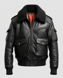 Men's Flight Bomber Black Leather Jacket – Premium Outerwear
