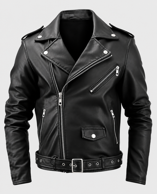 Men's Boulevard Black Biker Leather Jacket | Genuine Leather