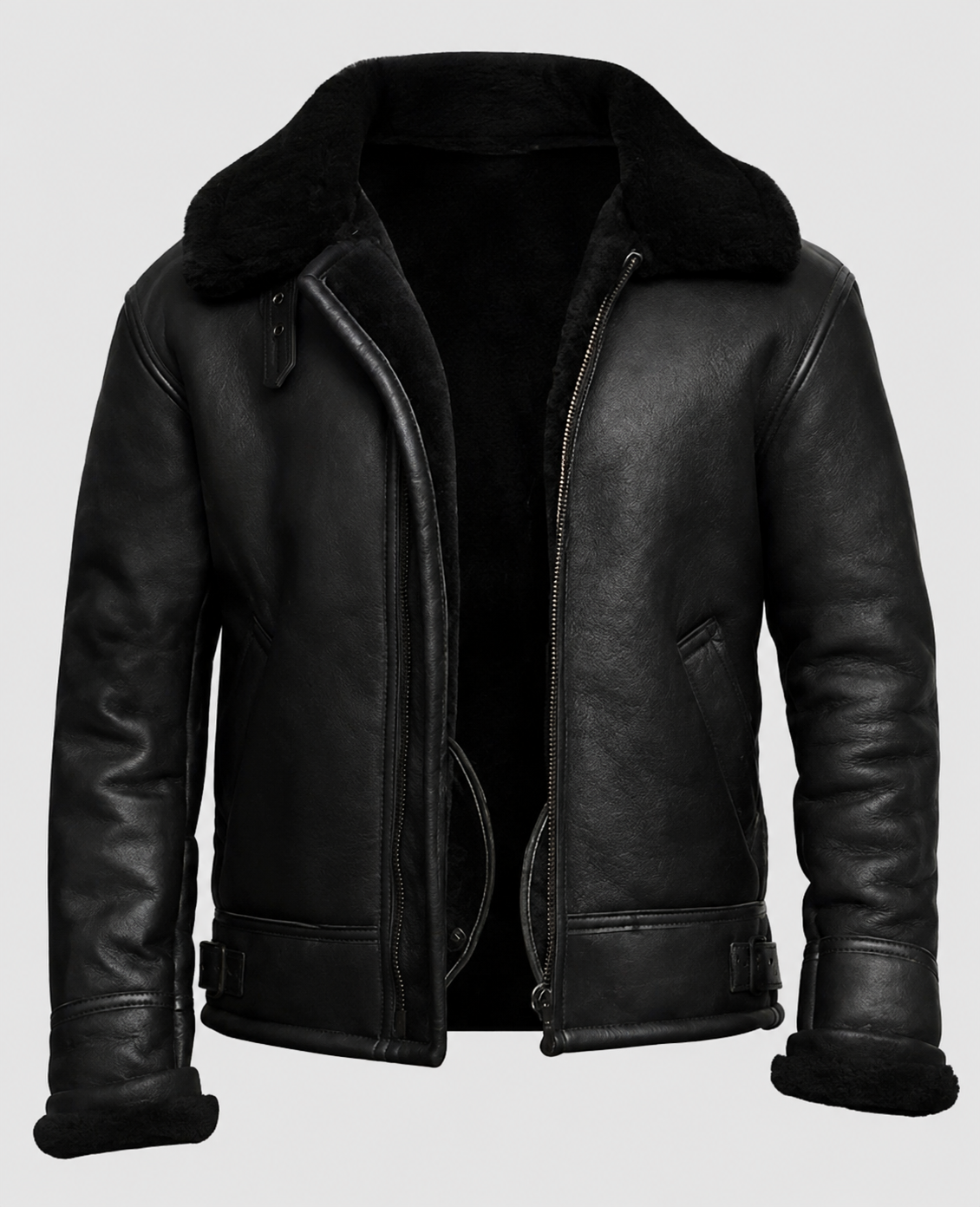 Men's Aviator B3 Black Shearling Sheepskin Leather Jacket