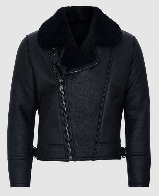 Men's Black Aviator Leather Shearling Jacket – Custom Fit