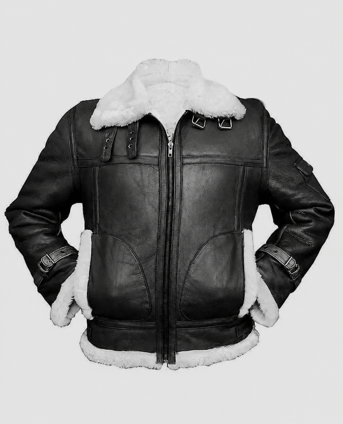 Men's RAF B3 Aviator Shearling Bomber Black Leather Jacket