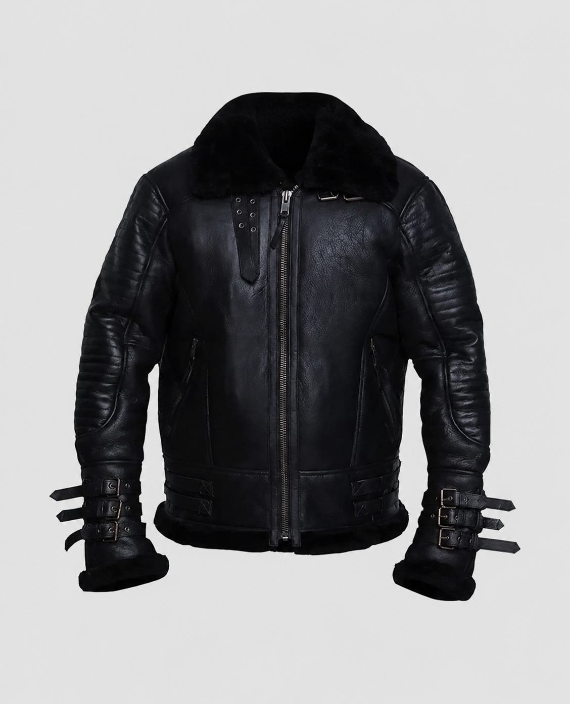 Men's Affliction Black Shearling Leather Jacket – Custom Fit
