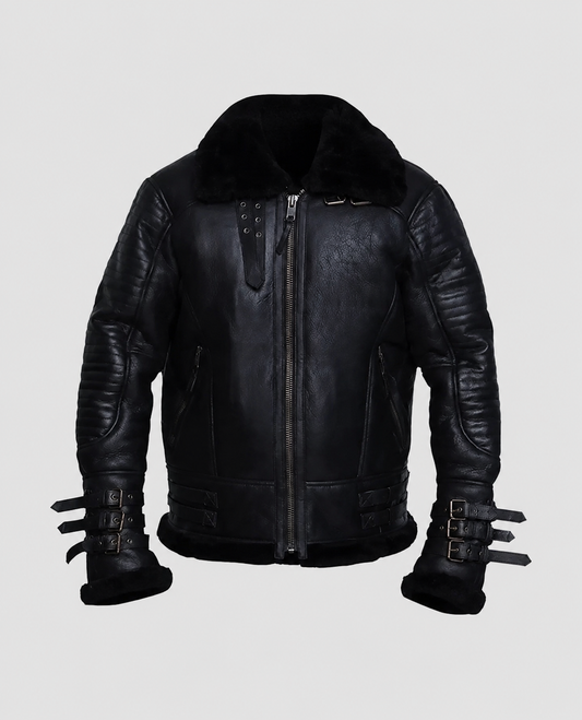 Men's Affliction Black Shearling Leather Jacket – Custom Fit