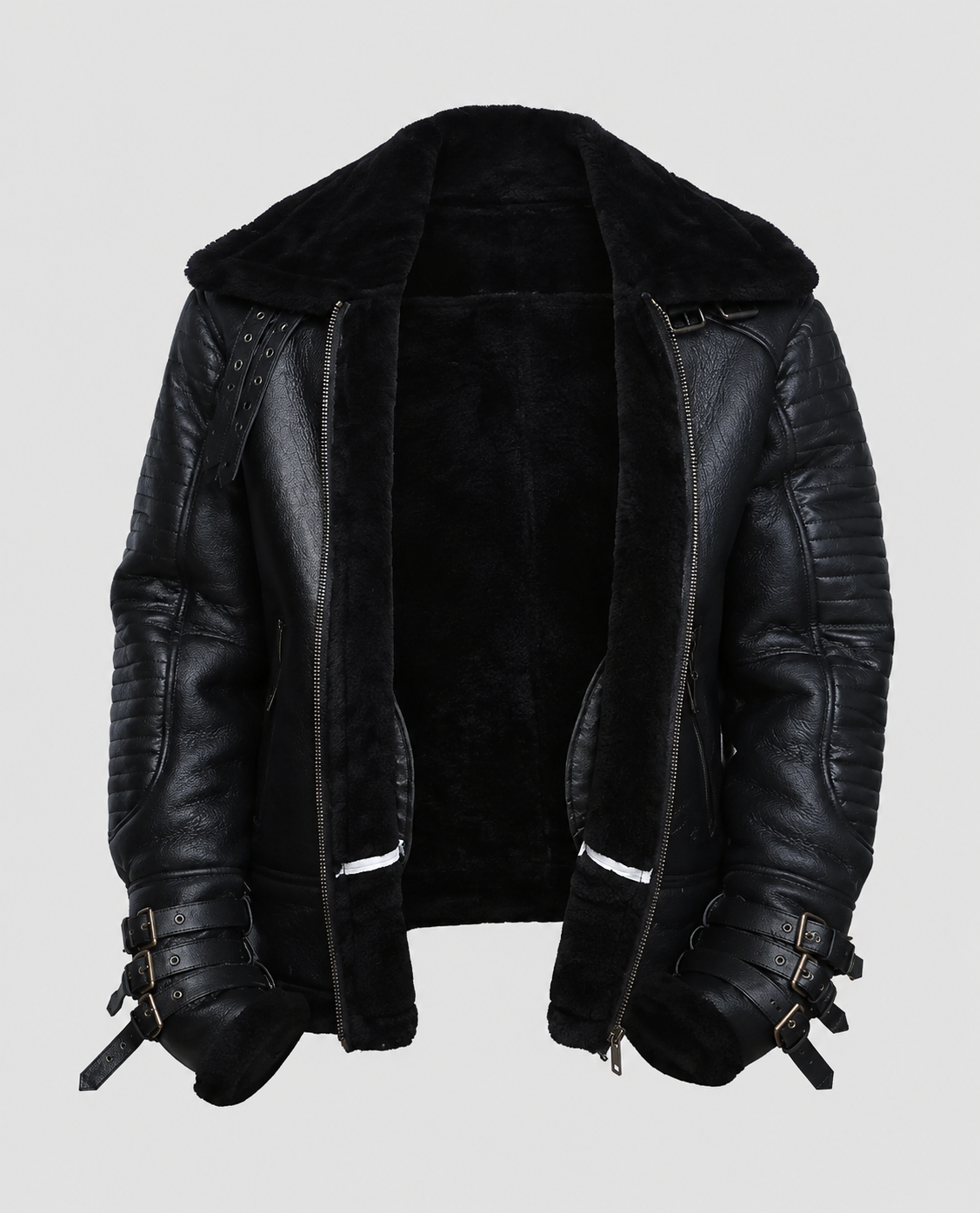 Men's Affliction Black Shearling Leather Jacket – Custom Fit