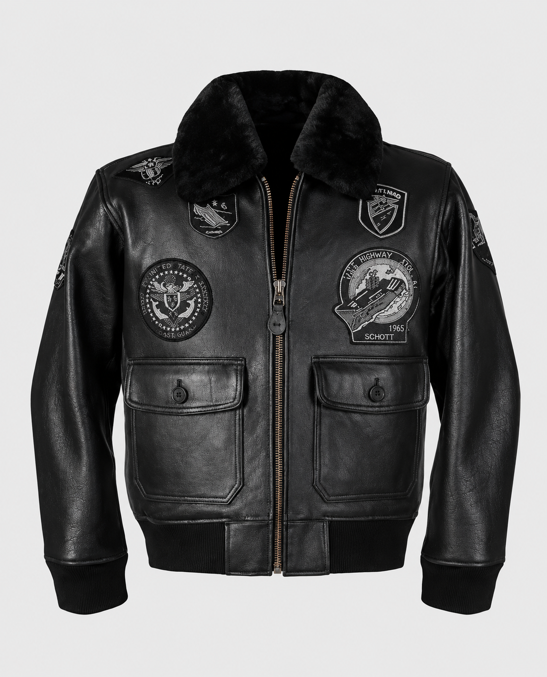 Men's G-1 Wings of Gold Black Leather Shearling Jacket