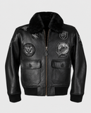 Men's G-1 Wings of Gold Black Leather Shearling Jacket