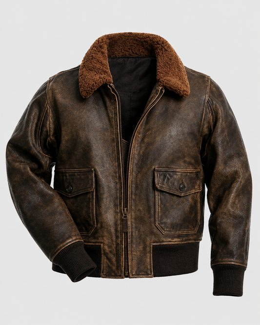 Men's Distressed Brown Flight Bomber Leather Jacket