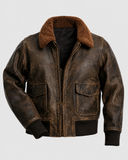 Men's Distressed Brown Flight Bomber Leather Jacket