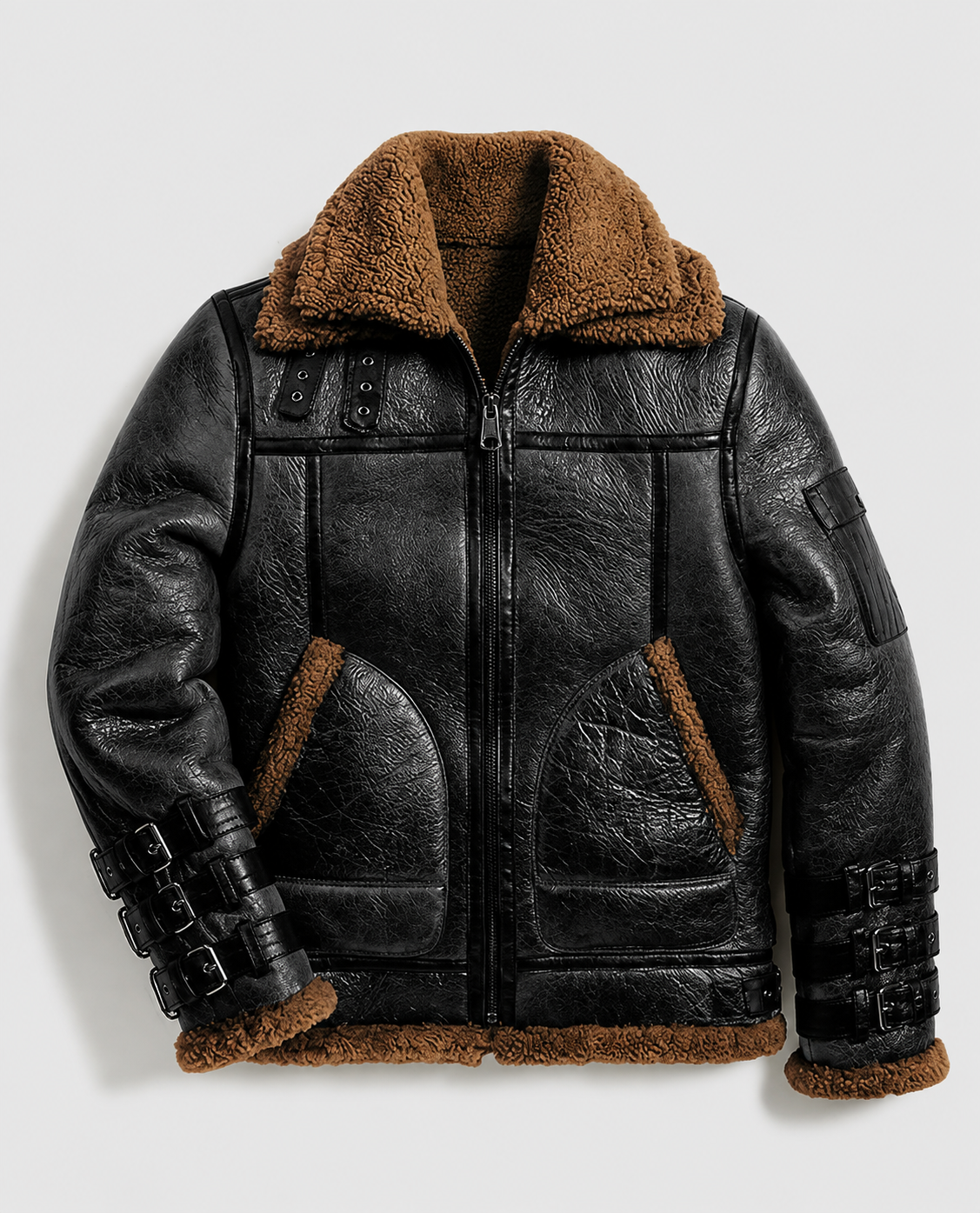 Men's RAF B3 Sheepskin Black Bomber Leather Jacket