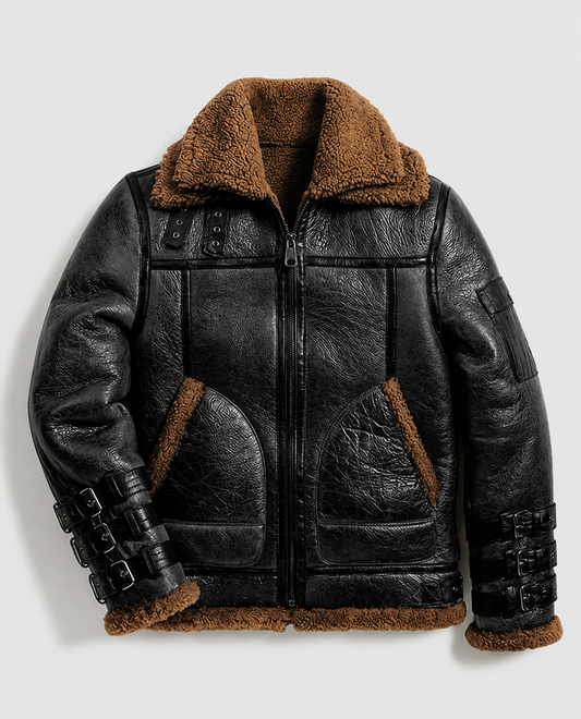 Men's RAF B3 Sheepskin Black Bomber Leather Jacket