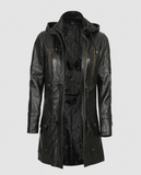 Women's Black Slim Fit Hooded Leather Coat – Premium Outerwear