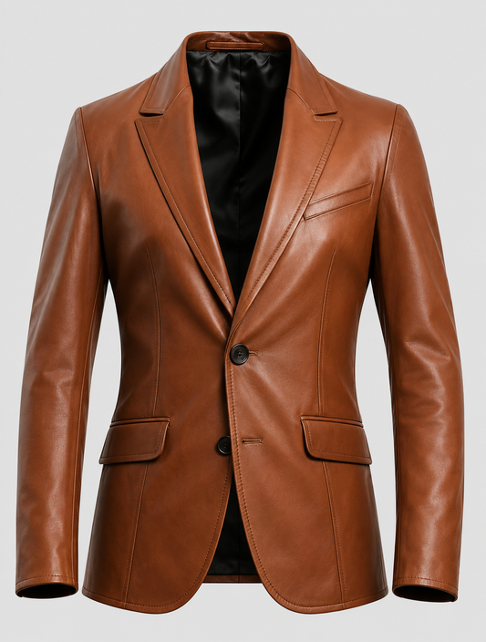 Men's Brown Leather Blazer – Custom Fit | Genuine Leather