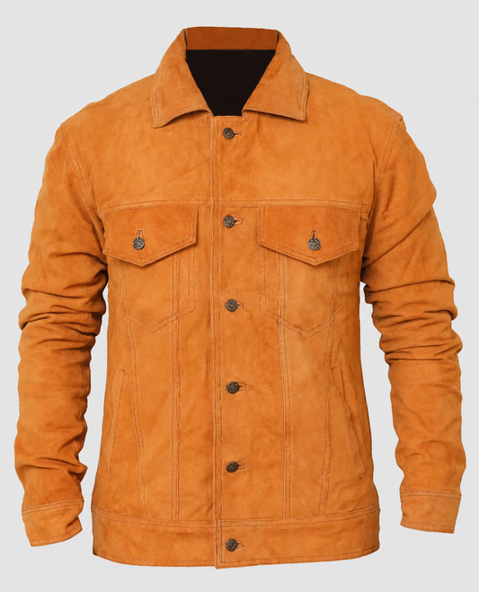 Men's Strap Pockets Tan Suede Leather Jacket – Premium Outerwear