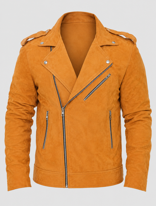 Men's Suede Leather Camel Brown Tan Biker Leather Jacket