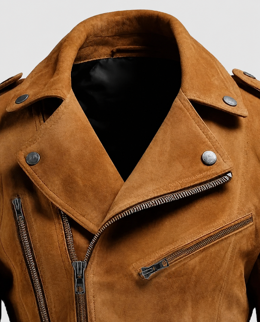 Men's Double Belted Brown Suede Leather Jacket – Custom Fit