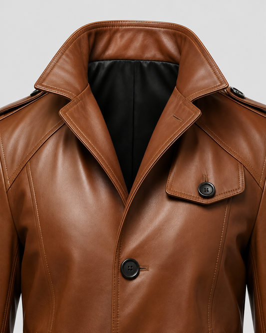 Men's Vintage Tan Brown Long Leather Coat – Custom Fit