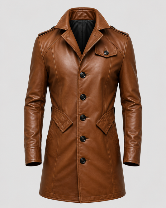 Men's Vintage Tan Brown Long Leather Coat – Custom Fit