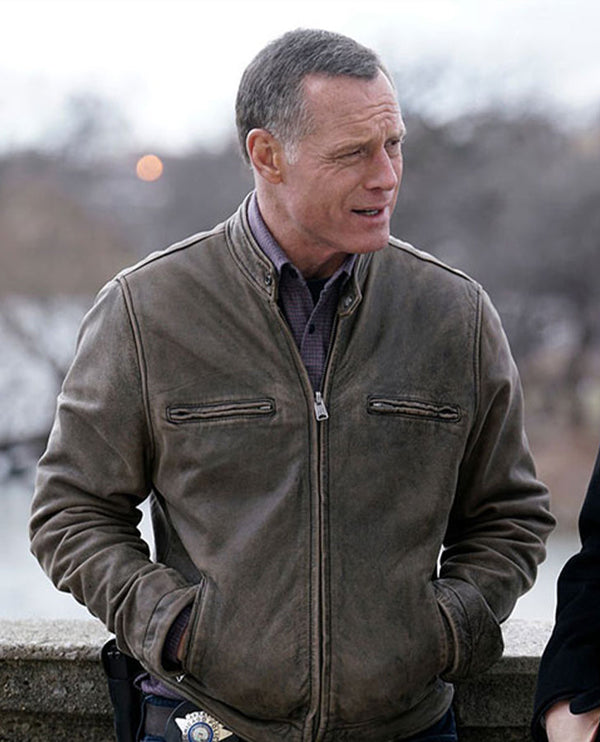 Chicago PD Hank Voight Brown Leather Jacket for Men - front view
