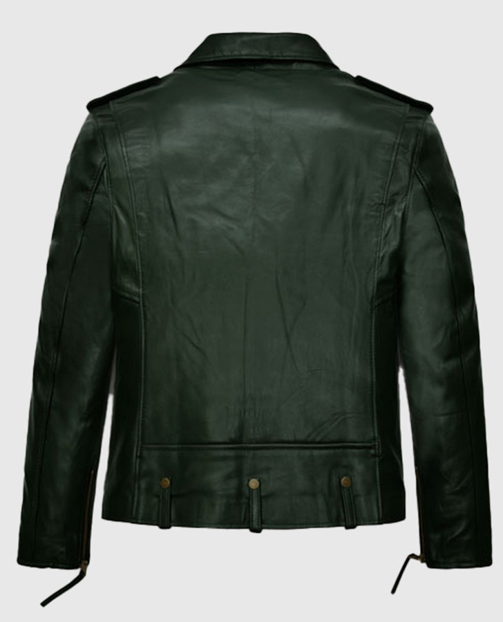 Chris Pine Black Leather Biker Jacket for Men – Custom Fit - back view