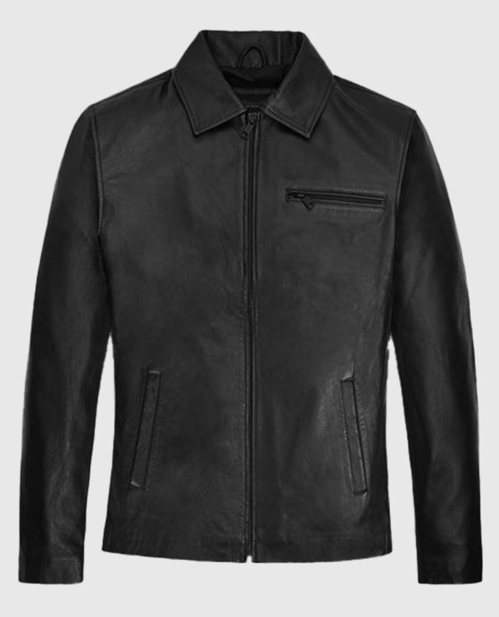 Christian Bale Black Leather Jacket for Men | Genuine Leather - back view