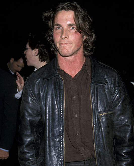 Christian Bale Black Leather Jacket for Men | Genuine Leather - front view
