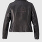 Women's Classic Biker Debossed Black Leather Jacket - back view