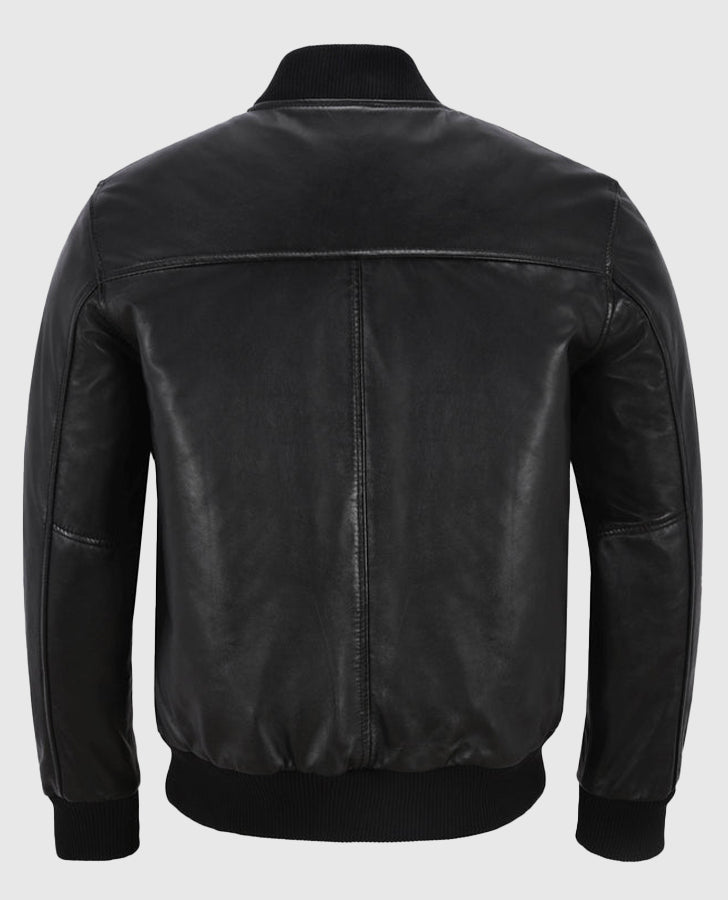 Classic Blouson Leather Jacket in Black for Men – Premium Outerwear - back view