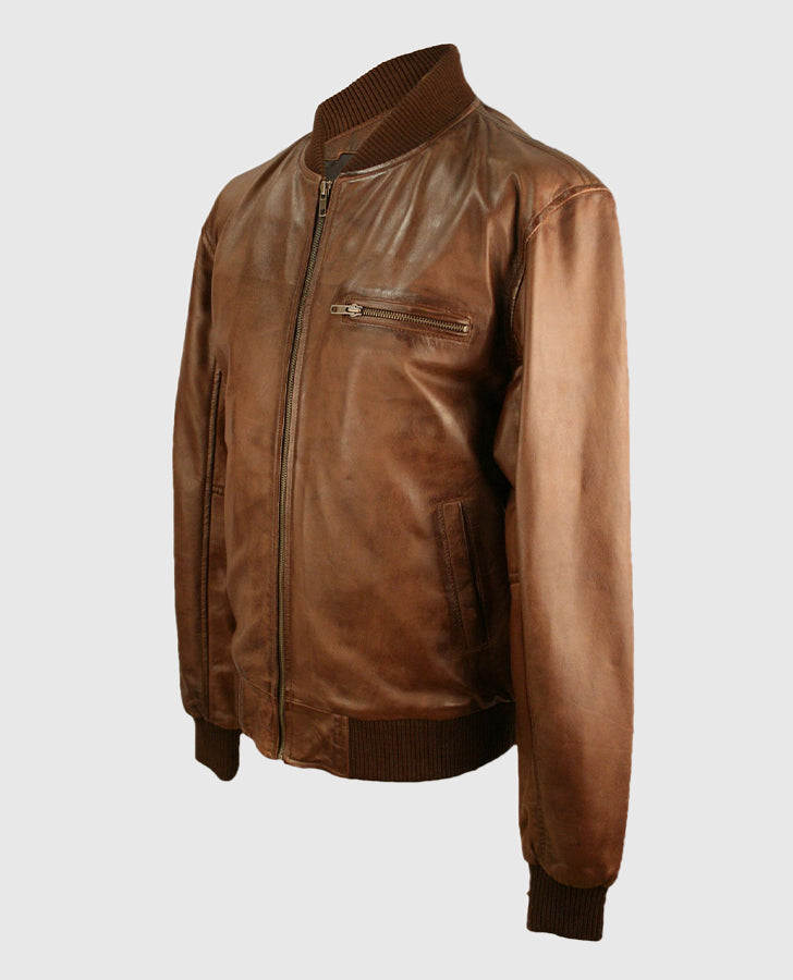 Classic Blouson Brown Leather Jacket for Men – Custom Fit - back view