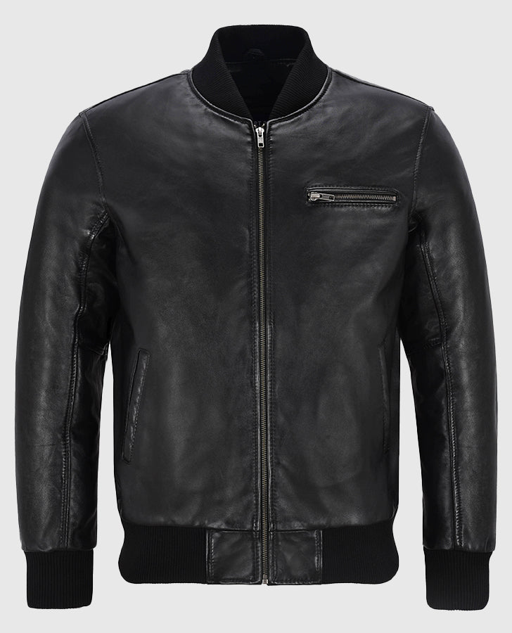Classic Blouson Leather Jacket in Black for Men – Premium Outerwear - front view