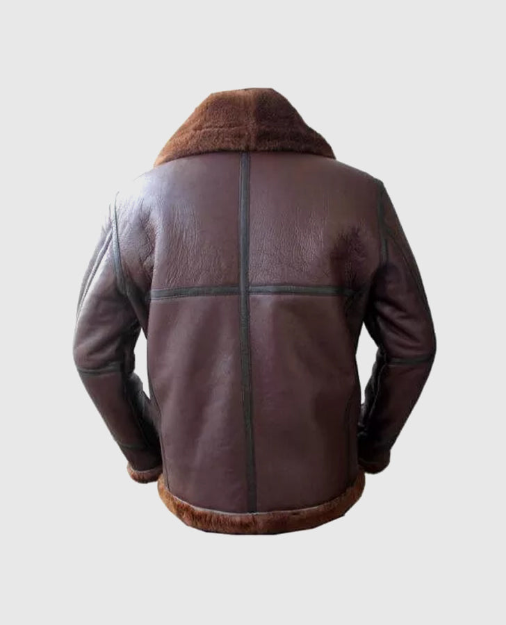Men's Coffmen Brown Shearling Leather Jacket – Custom Fit - back view