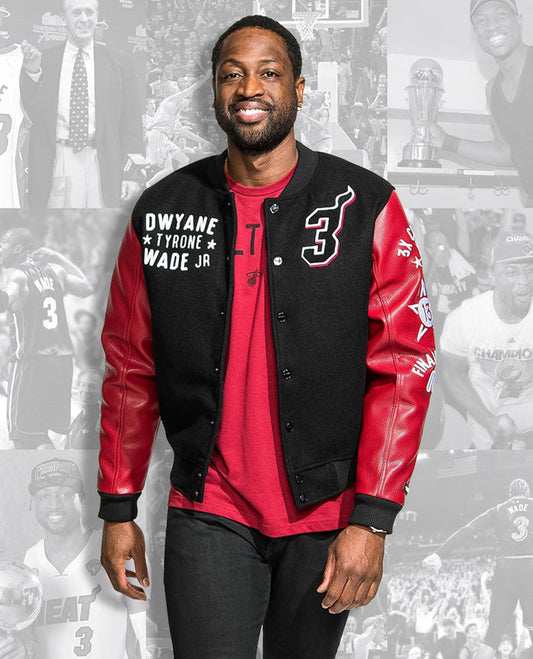 Court Culture Dwyane Wade Red & Black Leather Jacket for Men - front view