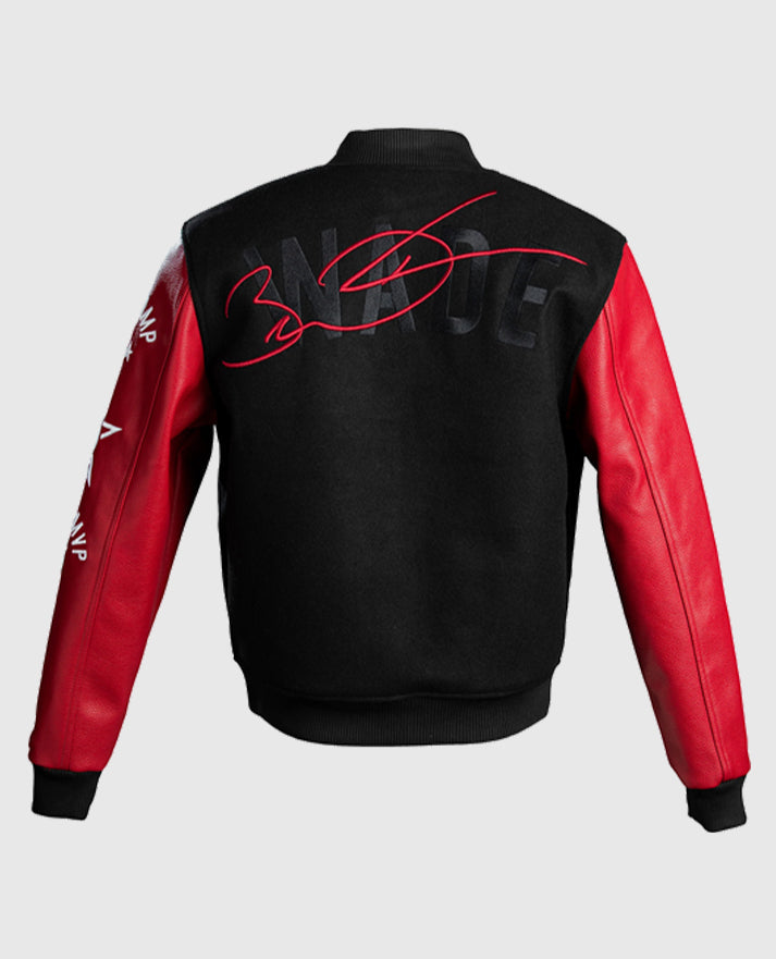 Court Culture Dwyane Wade Red & Black Leather Jacket for Men - back view